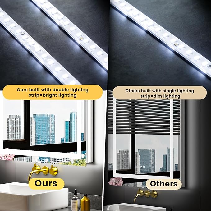 LOAAO 50"X30" LED Bathroom Mirror with Lights, Anti-Fog, Dimmable, RGB Backlit + Front Lighted, Bathroom Vanity Mirror for Wall, Memory Function