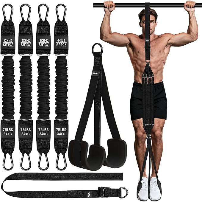 Pull Up Assistance Bands - Adjustable Heavy Duty Resistance Band for Pull Up Bar with 4 Assist Bands, Dual Footrests, Resistance Bands for Ｗorking Out, Strength Training, Home Gym