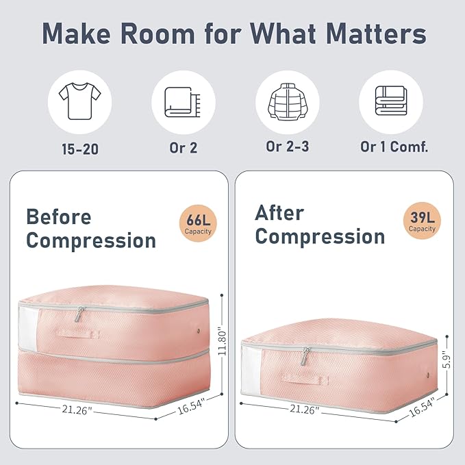 DIMJ Comforter Storage Bag 6 Pack - Blanket Storage Organizer Compression Bags, Large Capacity Ultra Space Saving Self Compression Organize for Bedding, Pillow, Duvet, Sheet Storage with Zipper Window
