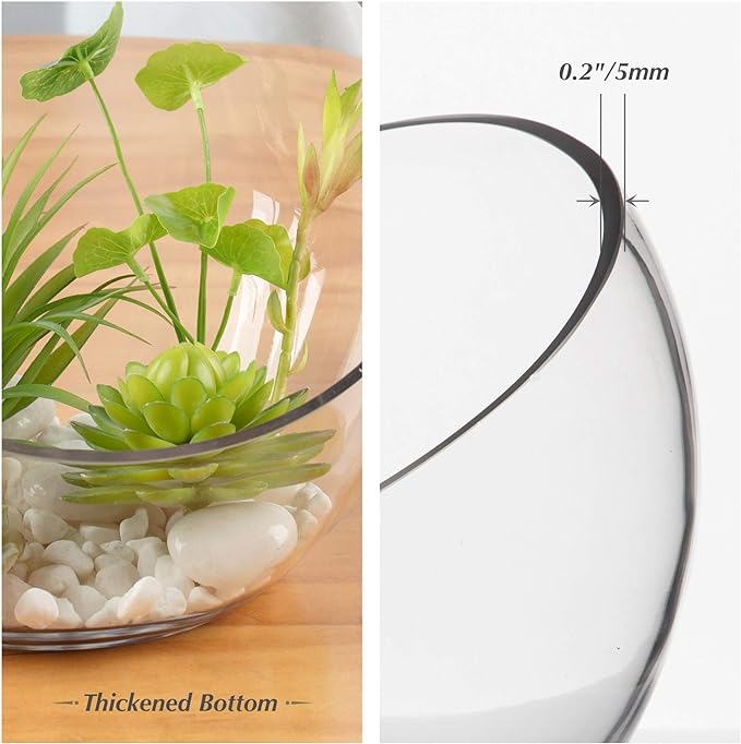 WGV Slant Cut Bowl Glass Vase Bulk, Width 11", Height 9.5", Clear Terrarium, Candy Dish, Fruit Jar, Floral Container for Wedding Party Event, Home Office Decor, 2 Pieces