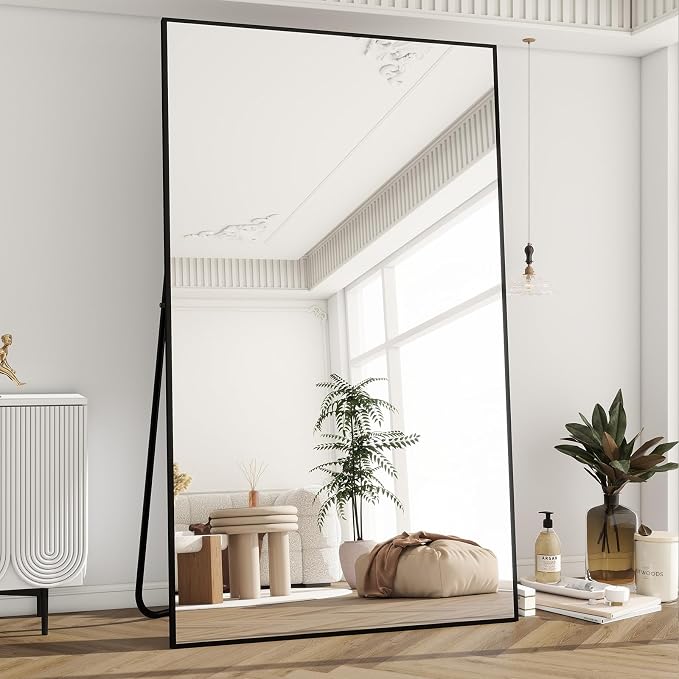 BEAUTYPEAK 77"x38" Rectangle Full Body Floor Mirrors, Full Length Mirror Hanging or Leaning, Aluminum Alloy Frame Wall Mirror for Bedroom, Dressing Room, Black