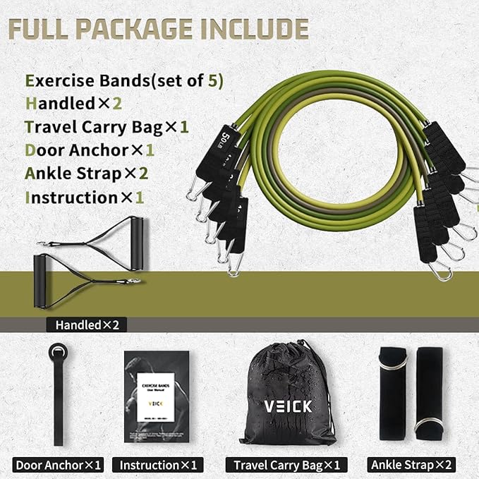 VEICK Resistance Bands, Exercise Bands, Workout Bands, Resistance Bands for Working Out with Handles for Men and Women, Exercising Bands for Fitness Weights Work Out at Home