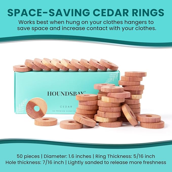 50 Cedar Rings for Clothes Storage & Closet Set - Drawer & Closet Freshener - Clothing Storage Accessories