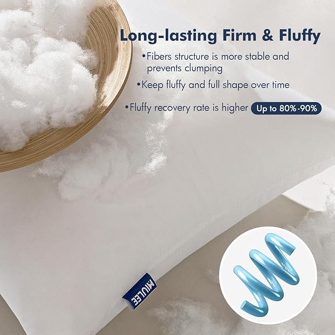 MIULEE Throw Pillows Inserts, Pack of 2 28x28 Inch 100% Virgin Fiber Filling Bed Couch Pillows