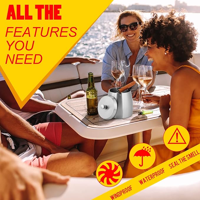 HARTAR Smokeless Ashtrays for Cigarettes Indoor, Ash Tray Sets for Outdoor Windproof Cute Home Large Funny Metal Outside Ashtray with Lid for Cigarettes Butt Can for Outside Patio, Large