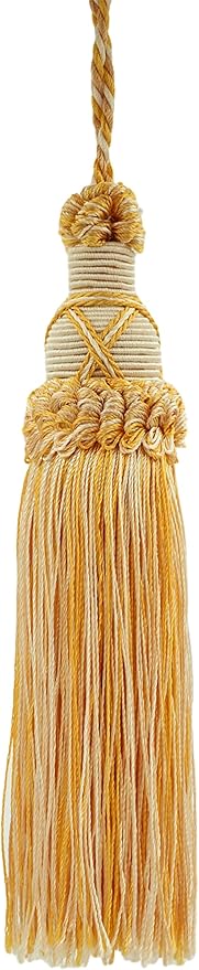 DÉCOPRO 5 1/2" (14cm) Key Tassel 4" (10cm) Loop with Criss Cross Design (Style# KTIC) Canary Ivory Gold Multicolor #B2523 (Yellow Gold White Ivory) Individually Sold
