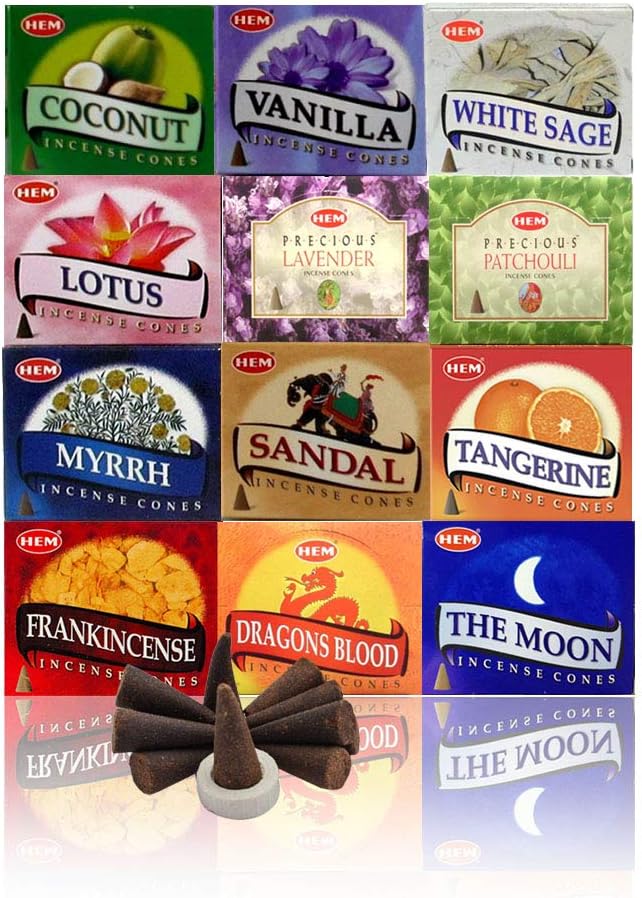 Hem 12 Assorted Boxes of Incense Cones, (120 Total)| Natural Fragrance for Aromatic Rooms | Odor Remover Incense for Stress Relief & Relaxation (Assorted 3)