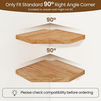 Fun Memories Corner Shelf Wall Mount Set of 2 - Solid Oak Wood Floating Corner Shelf with Cable Hole, 7in Rustic Design for Bedroom, Living Room, Kitchen (Natural)