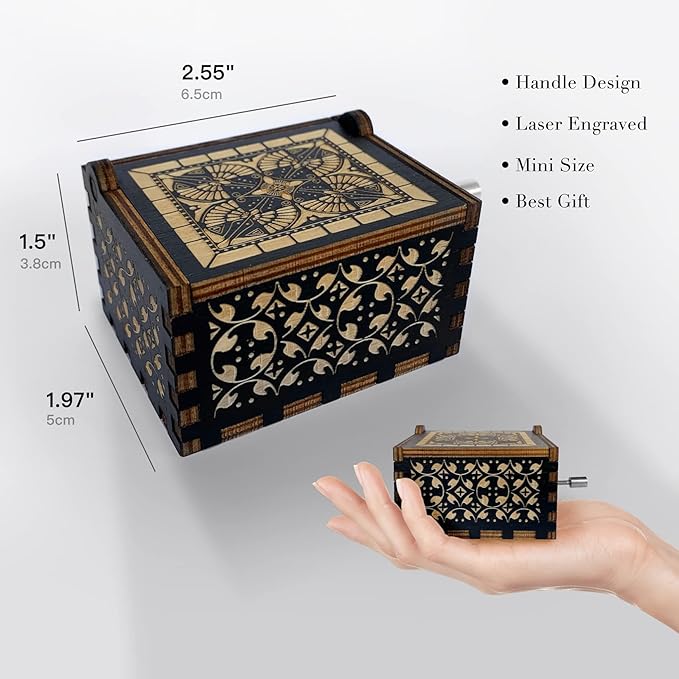 Music Box Gifts for Grandma You are My Sunshine Hand Crank Engraved Wooden Musical Boxes Sunflower Gift for Grandmother on Birthday Christmas Mothers Day(Black)