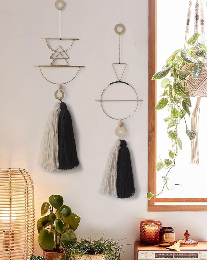Cute Wall Hanging Macrame Wall Hanging Brass Wall Art Tassel Handmade Home Décor (Gold)