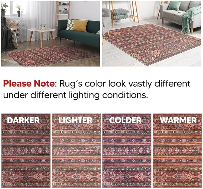 Keen Home Design 9x12 Rug - Machine Washable Area Rug with Non-Slip Backing, Ideal for Living Room, Dining Room, Bedroom - Vintage, Easy Clean, Durable, Low Pile Rug - (9' x 12')