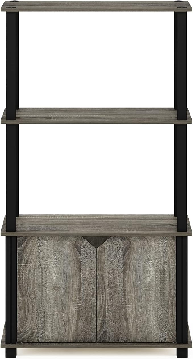 Furinno Brahms 4-Tier Multipurpose Bookcase/Bookshelf/Display Shelf/Display Rack with Door, French Oak Grey/Black