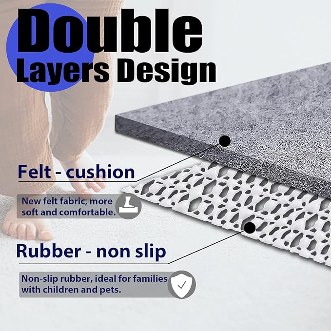 Non Slip Rug Pad Grippers - 9x12 Ft, 1/4" Thick, Felt + Rubber Double Layers Area Carpet Mat Tap, Provides Protection and Cushioning for Hardwood or Tile Floors