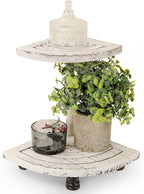 Tikea Decorative Wood Riser for Display, 2-Tier Farmhouse Corner Shelf for Kitchen Bathroom Counter Decor, Farmhouse Riser for Soap Dispenser, Decorations and Plant (White)