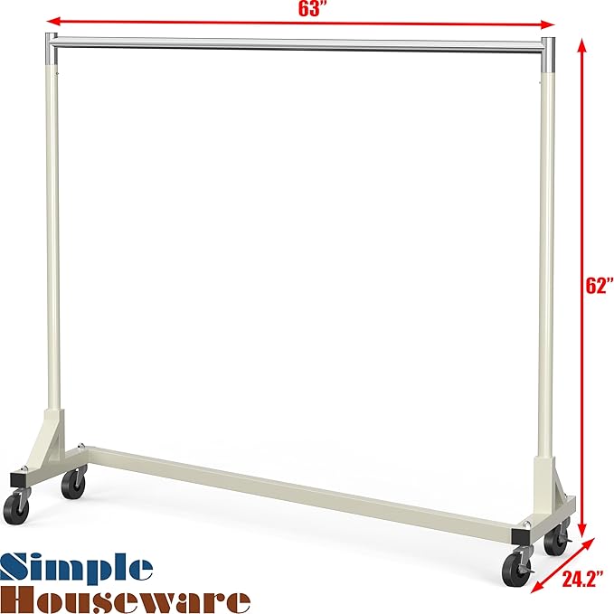 Simple Houseware Industrial Grade Z-Base Garment Rack, 500lb Load with 63 Inches Extra Long Bar, Gray