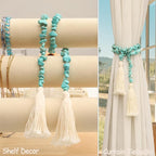 Natural Gemstone Bead Garland with Tassel,31inch Farmhouse Rustic Country Table Decor Prayer Healing Beads Boho Wall Shelf Hanging Decoration (Turquoise)