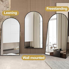Dewfig Arched Full Length Mirror, 71"x30" Large Floor Mirror, Full Body Mirrors for Leaning or Hanging, Standing Mirrors for Bedroom, Living Room,Dressing Room, Aluminum Alloy Frame, Black