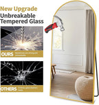 Dewfig 71"X26" Arched Full Length Mirror, Free Standing Leaning or Wall-Mounted Mirror, Aluminum Frame Modern Mirrors for Living Room, Bedroom, Cloakroom, Gold