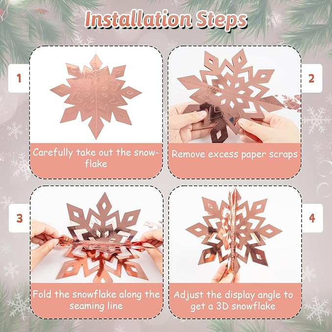 OuMuaMua Winter Christmas Snowflake Decorations Indoor, 36PCS 3D Silver Rose Gold Snowflakes Christmas Hanging Ornaments for Home Xmas Christmas Holiday Winter Wonderland New Year Party Decor Supplies
