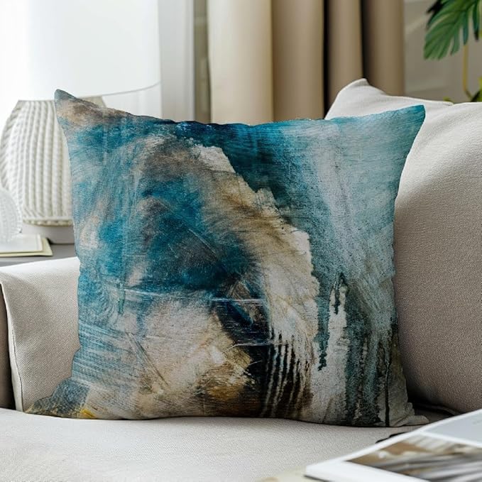 Taupe Abstract Art Artwork Pillow Cover, Gallery Modern Decorative Throw Pillows Cushion Cover for Bedroom Sofa Living Room 22 x 22 Inch Set of 2