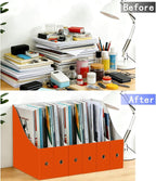 Limitliho 12 Pack Orange-Red Cardboard Magazine Storage Boxes, Vertical File Organizer Box for Desk or Shelves, Book Bins for Classroom,Office,Home(10.6" H x 10.2" L x 3.5" W in)