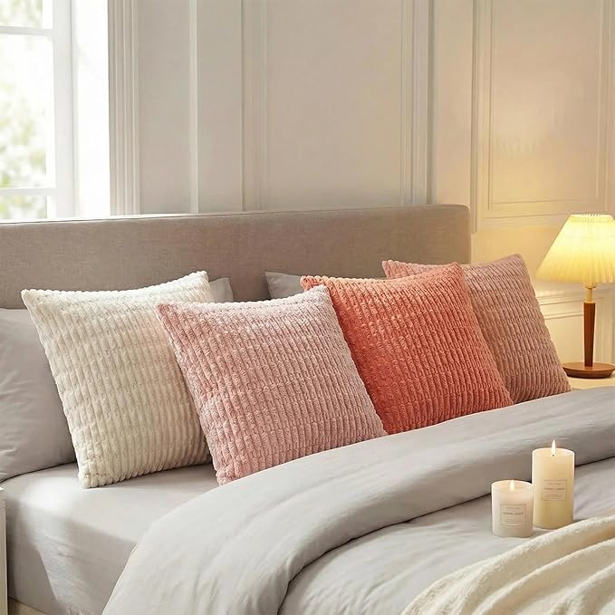 Fancy Homi 4 Packs Decorative Throw Pillow Covers for Living Room Couch Bed, Modern Farmhouse Boho Home Décor Accent Cushion Case, 28" x 28", Pink Series