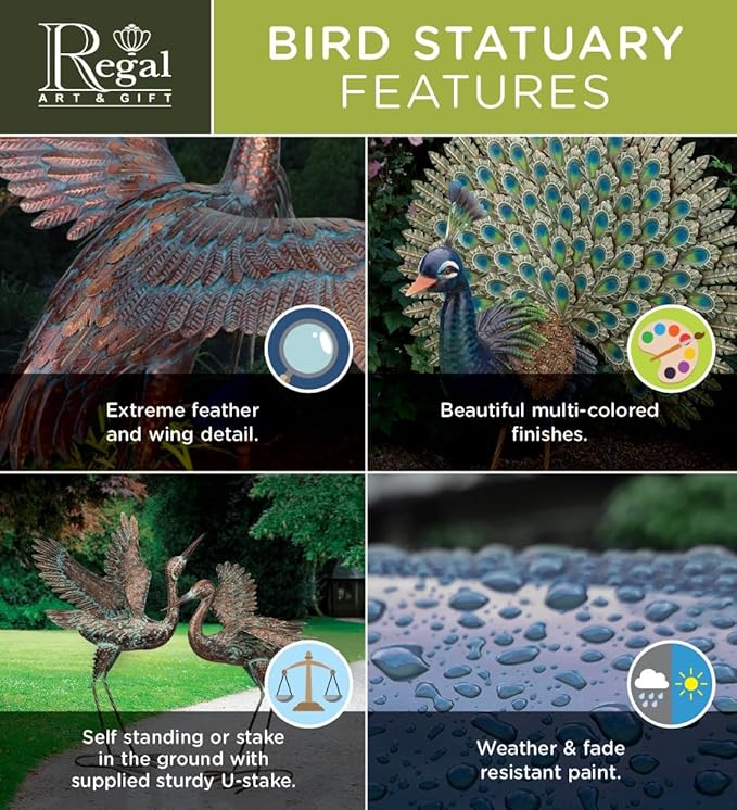 Regal Art & Gift Flying Bird Hanging Metal Mobile - Decorative Outdoor Wind Motion Sculpture for Patio, Porch & Garden Décor - Blue Bird