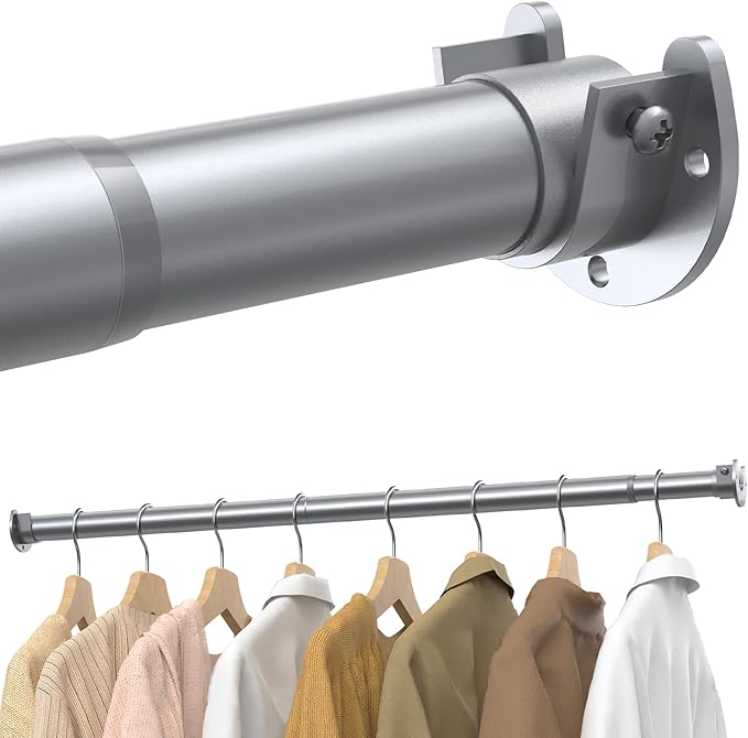 Closet Rods for Hanging Clothes, 17 to 84 Inches Stepless Adjustable Metal Closet Rod, 1.3 Inches Heavy Duty Clothes Hanging Rod for Closet Wardrobes Laundry RV, Silver