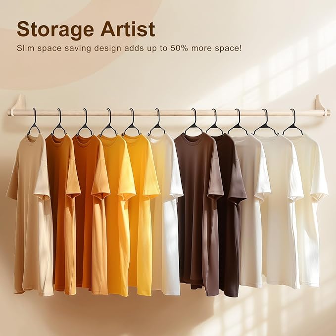 HOUSE DAY Plastic Hangers 20 Pack - Black Clothes Hangers with Non-Slip Shoulder Grooves, Durable and Sturdy T-Shirt, Dress, Coat Hanger, Space Saving Design Perfect for Closet Organizers and Storage