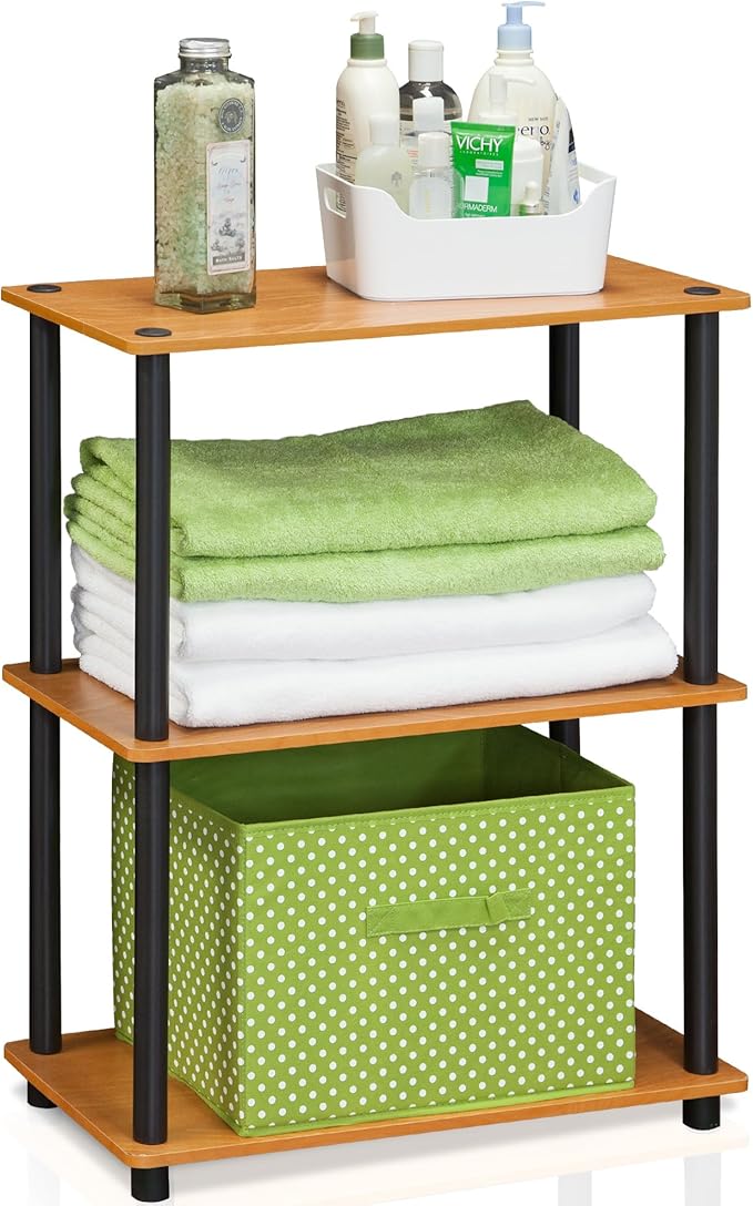 Furinno TURN-N-TUBE Storage Shelves, 3-Tier Book Shelf, Corner Shelf, Toolless Open Shelves, for Organization and Storage, Living Room, Garage, Home Office, Light Cherry
