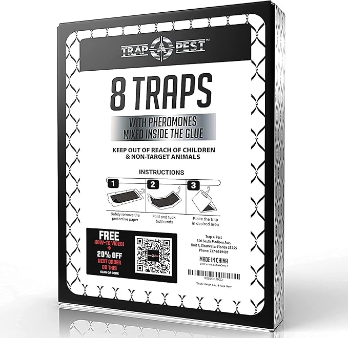 Clothing Moth Traps - 8 Pack - Non Toxic Moth Traps for Clothes with Pheromone Attractant - Odorless Sticky Trap for Closet, Carpets