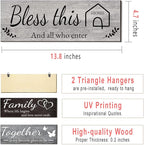 Joyhawk 4 Pieces Home Wall Decor Signs, THIS IS US/TOGETHER/BLESS THIS HOME/FAMILY Wall Decor For Living Room Bedroom, Rustic Wooden Farmhouse Wall Art Decor, 4.7 x 13.8 Inch(Mixed Color)