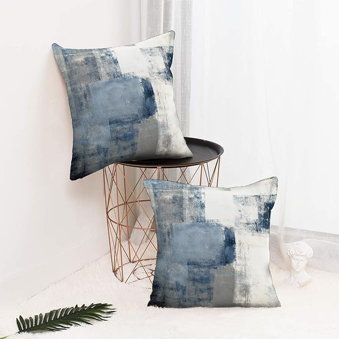 Grey Blue Abstract Art Artwork Pillow Cover, Gallery Modern Decorative Throw Pillows Cushion Cover for Bedroom Sofa Living Room 16 x 16 Inch Set of 2