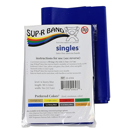 CanDo 10-6304 Sup-R Latex Free Exercise Band, 5' Singles, Heavy, Blue