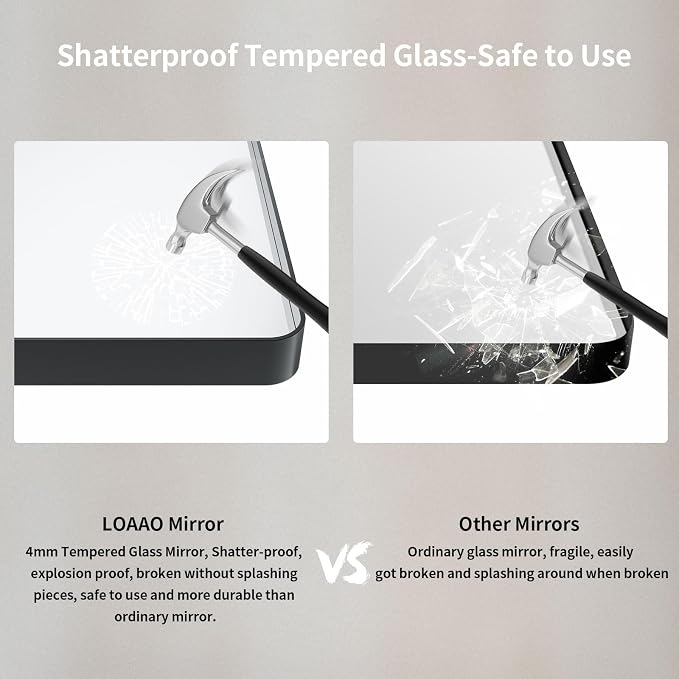 LOAAO 40X36 Inch Black Metal Framed Bathroom Mirror for Wall, Matte Black Bathroom Vanity Mirror Farmhouse, Anti-Rust, Tempered Glass, Hangs Horizontally or Vertically