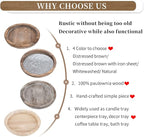 Hanobe Rustic Wooden Serving Tray: Set of 2 Round Wood Butler Decorative Tray Vintage Centerpiece Candle Holder Trays Farmhouse Ottoman Tray for Kitchen Countertop Home Decor for Coffee Table