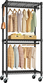 FUTASSI P3 Mini Rolling Clothes Rack, Clothing Racks for Hanging Clothes, Heavy Duty Garment Rack with Wheels, Freestanding Portable Closet Rack 23.6'' W x 14'' D x 78.5'' H, Max Load 430 Lbs, Black