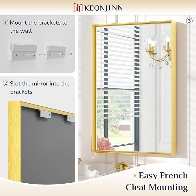 Keonjinn Brushed Gold Bathroom Mirror 55 x 36 Inch, Large Gold Vanity Mirror for Wall, Metal Frame,Rectangle Square Corner, Oversized, Modern Farmhouse(Horizontal/Vertical)