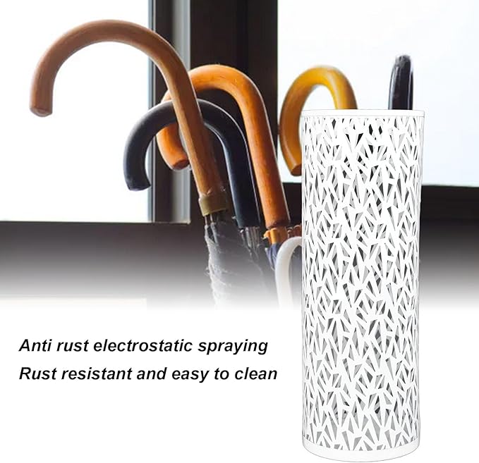 BEIJIALY Metal Umbrella Holder, Umbrella Stand Rack for Entryway, Metal Hollowed Freestanding Round Umbrella Holder Organizer Bin for Home Hotel Office Decor(White Small)