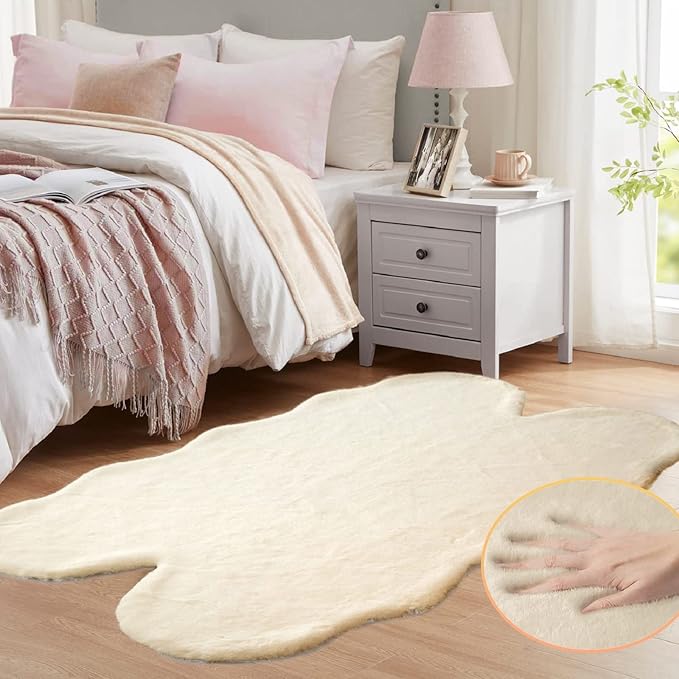 Light Brown Beige Fluffy Faux Fur Rugs for Bedroom Washable Furry Rug for Living Room Indoor Sheepskin Area Rugs 4x6 Nursery Rug