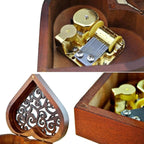 WESTONETEK Heart Shape Vintage Wood Carved Mechanism Musical Box Wind Up Music Box Gift For Christmas/Birthday/Valentine's day, Melody Canon in D Major