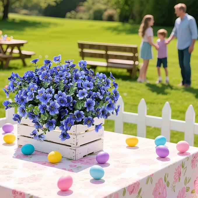 Artificial Flowers Outdoor UV Resistant Fake Plants, 12 Bundles Silk Daisy in Pots for Porch Patio Garden, Faux Potted Home Decor for Outside (Blue)