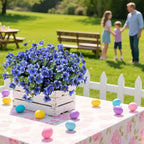 Artificial Flowers Outdoor UV Resistant Fake Plants, 12 Bundles Silk Daisy in Pots for Porch Patio Garden, Faux Potted Home Decor for Outside (Blue)