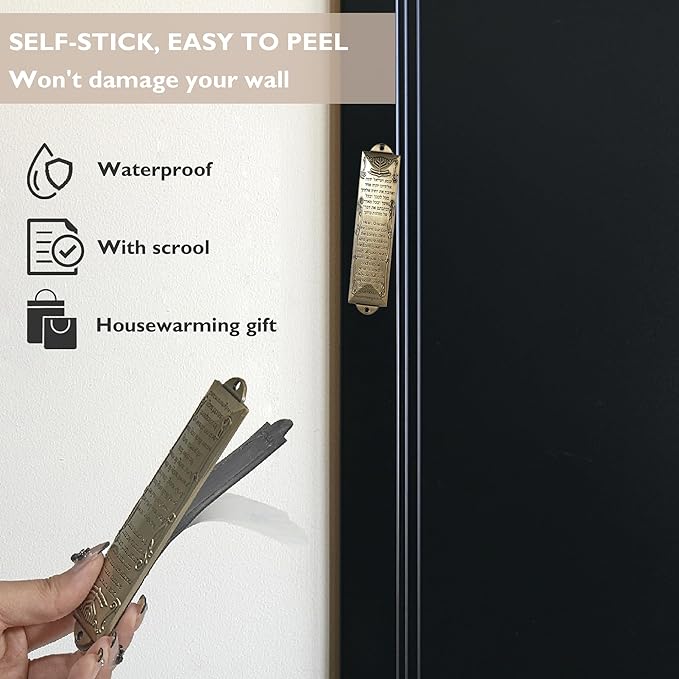 Mezuzah with Scroll for Door, Metal Mezuzah Cases with Double Sided Tape, Waterproof Cover with English and Hebrew Blessing Scripture for Jewish House Warming Gift, Hannukah Decor (3 Pcs)