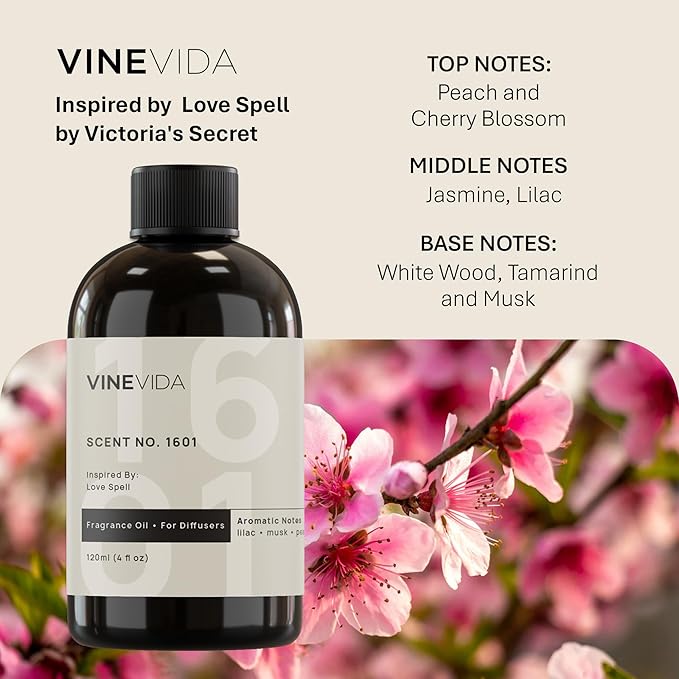 VINEVIDA [32 Fl Oz] Scent NO. 1601 Fragrance Oil for Cold Air Diffusers, Aromatic Notes of Lilac Musk Peach, Essential Oils for Diffuser Oil Refill & Air Freshener Room Spray
