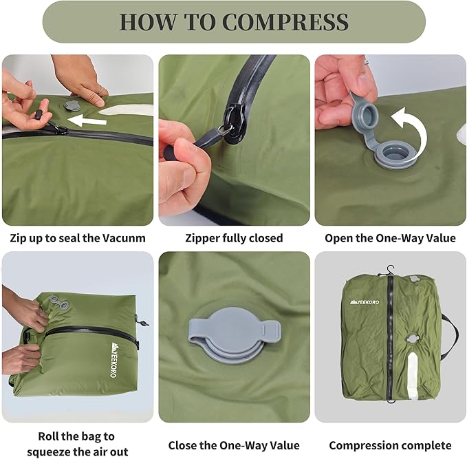 Vacuum Bags for Travel, Professional IP67 Reusable Vacuum Compression Bags for Travel Suitcases, Durable Space Saver Bag (2 PACK GREEN, No Pump)