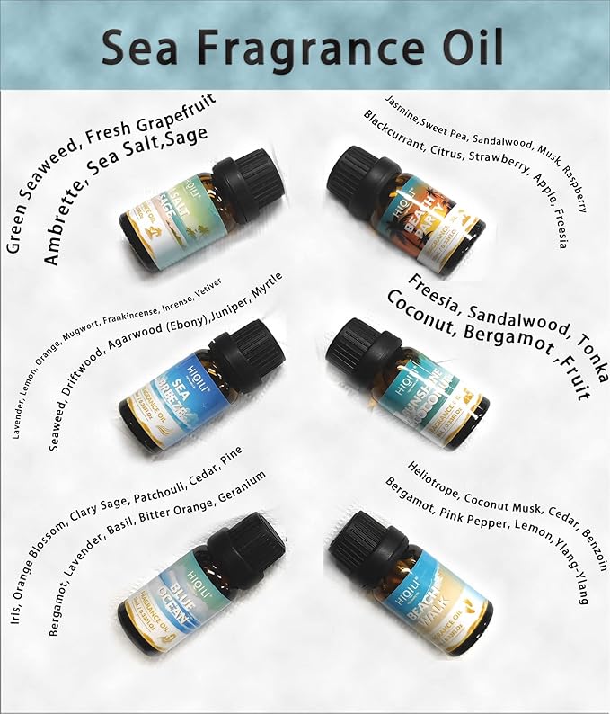 HIQILI Fragrance Oil, Gold Coast 6x10ml for Candle Scents Making, Scented Oils for Soy Candles Soap Slime Aromatherapy Diffuser, Premium Grade Essential Oil Set for Christmas Holiday