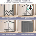 95% Assembled 66" L Clothes Racks for Hanging Clothes, Premium Metal Strong Heavy Duty Clothes Rack with Cover, Portable Foldable Freestanding Garment Rack, Black