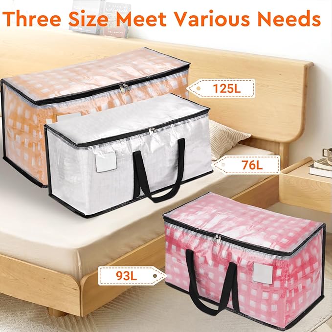 BlissTotes Moving Bags, 76L 6-Pack Storage Bags, Moving Box Heavy Duty Extra Large, Moving Totes with Zipper, Reinforced Handles Boxes for Packaging Moving, Decorative Wreath Storage
