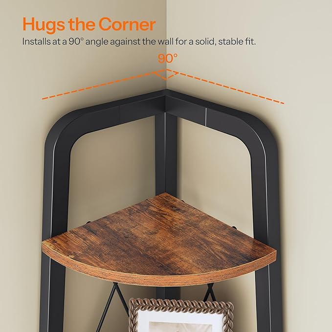 HOOBRO Corner Shelf, 5-Tier Corner Shelf Stand, 66.9” Tall Ladder Bookshelf, Industrial Corner Display Shelf Plant Stand for Living Room, Kitchen, Home Office, Rustic Brown BF145CJ01